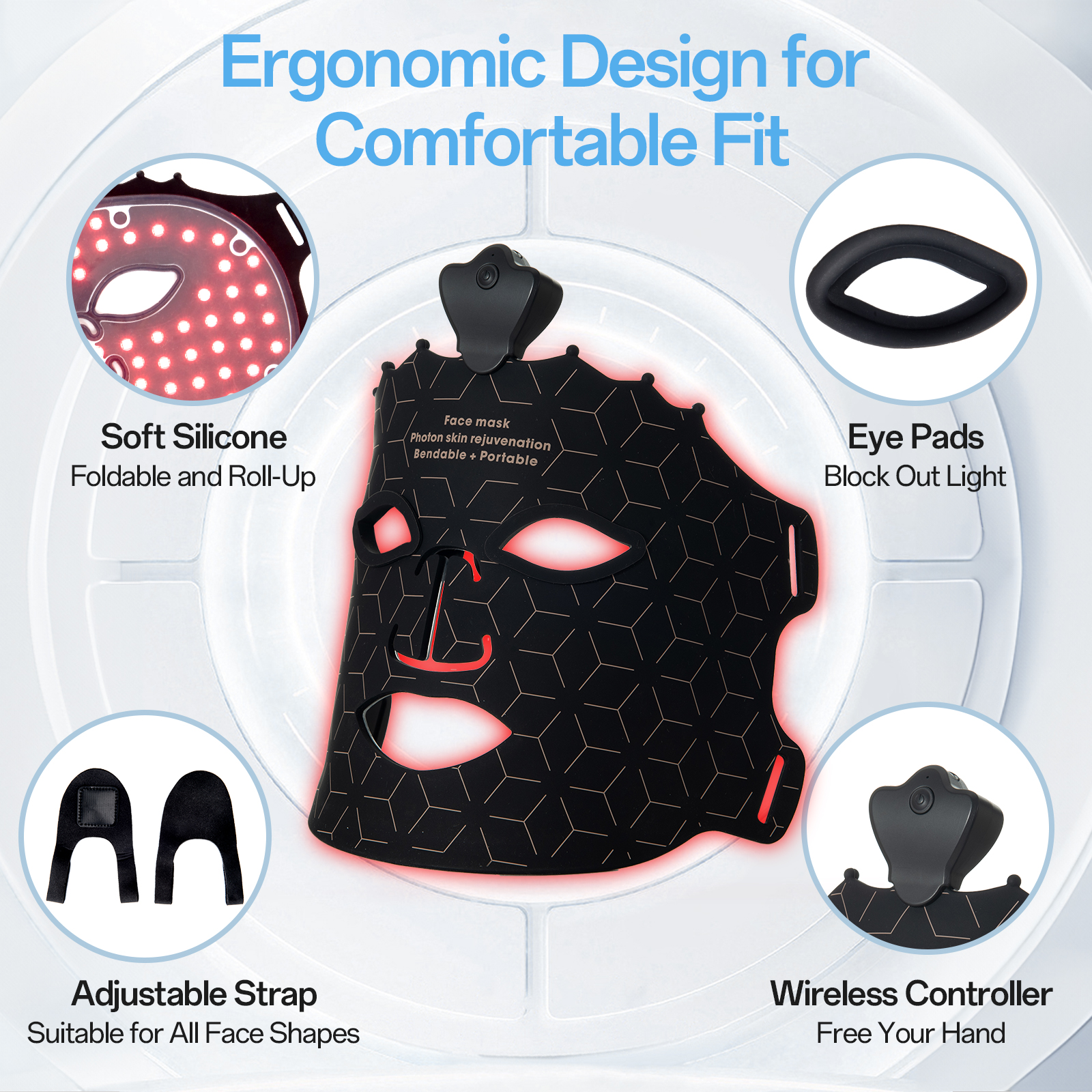 Photon skin rejuvenation Bendable Portable Face mask