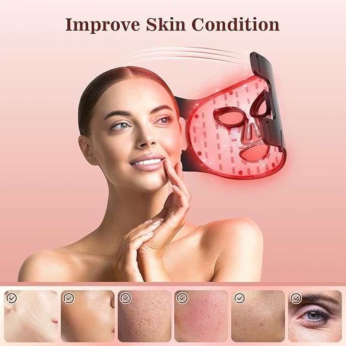 Red Light Therapy for Face, 3 Modes Portable Led Face Mask Light Therapy with Remote, Near-Infrared 850 Red Light Therapy Mask with Timing Function, Red Light Therapy at Home 180 LED Beads